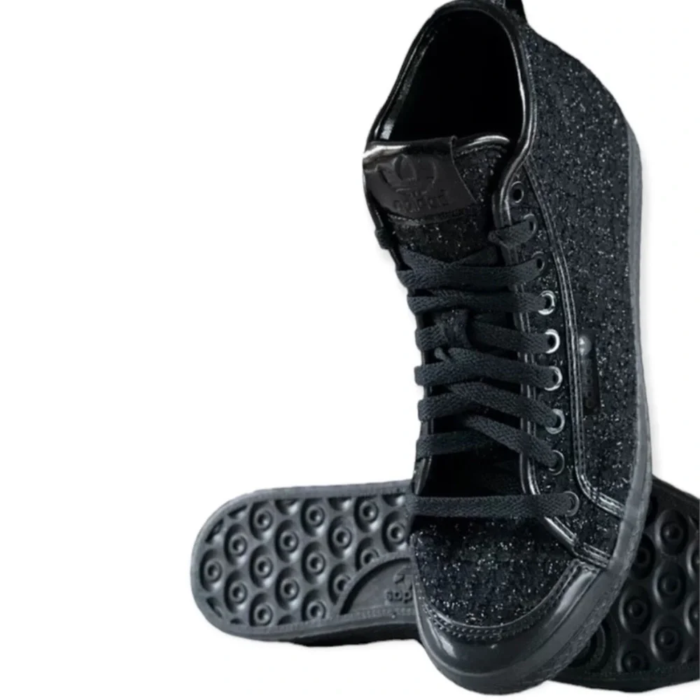 Adidas Honey Triple Black Shimmer Mid High Tops Sneakers Size 8.5 - Picture 2 of 12